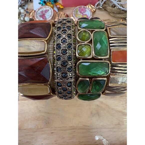 Lot Of 4 Stretch Bracelets With Green Orange & Brown Gemstone Accents & Gold-Ton - Picture 2 of 10